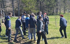 Prikaz rezi sadnega drevja v sadovnjaku OŠ Antona Žnideršiča v Ilirski Bistrici.