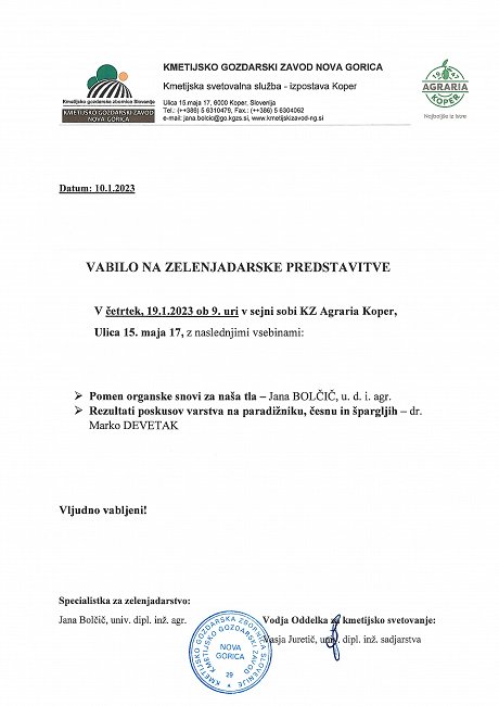 vabilo zelenjadarske predstavitve